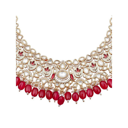 Akulya Jewels Vibrant Red Minakari Kundan Choker (Set of 3)