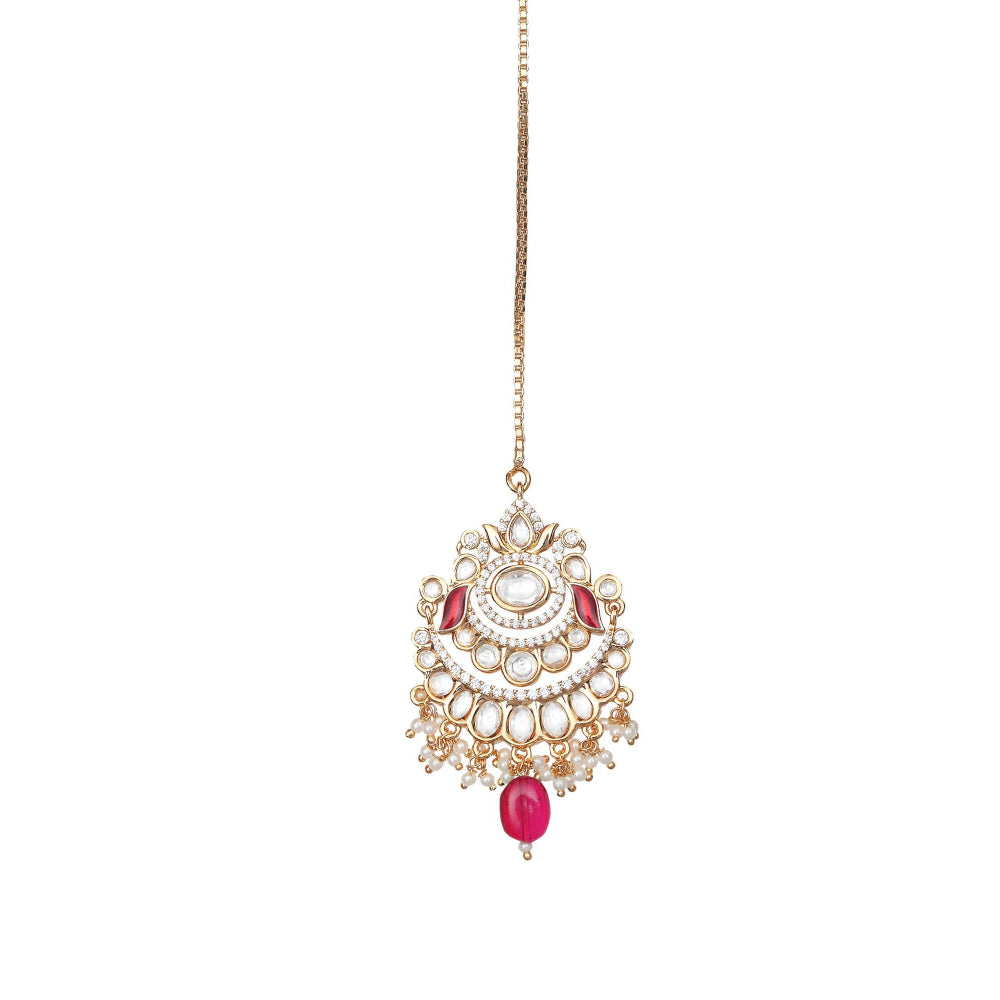 Akulya Jewels Vibrant Red Minakari Kundan Choker (Set of 3)
