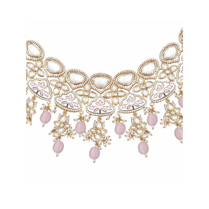 Akulya Jewels Gold Finished Pink Minakari Kundan Choker (Set of 3)