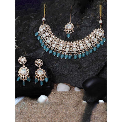 Akulya Jewels Turquoise Minakari Kundan Choker (Set of 3)