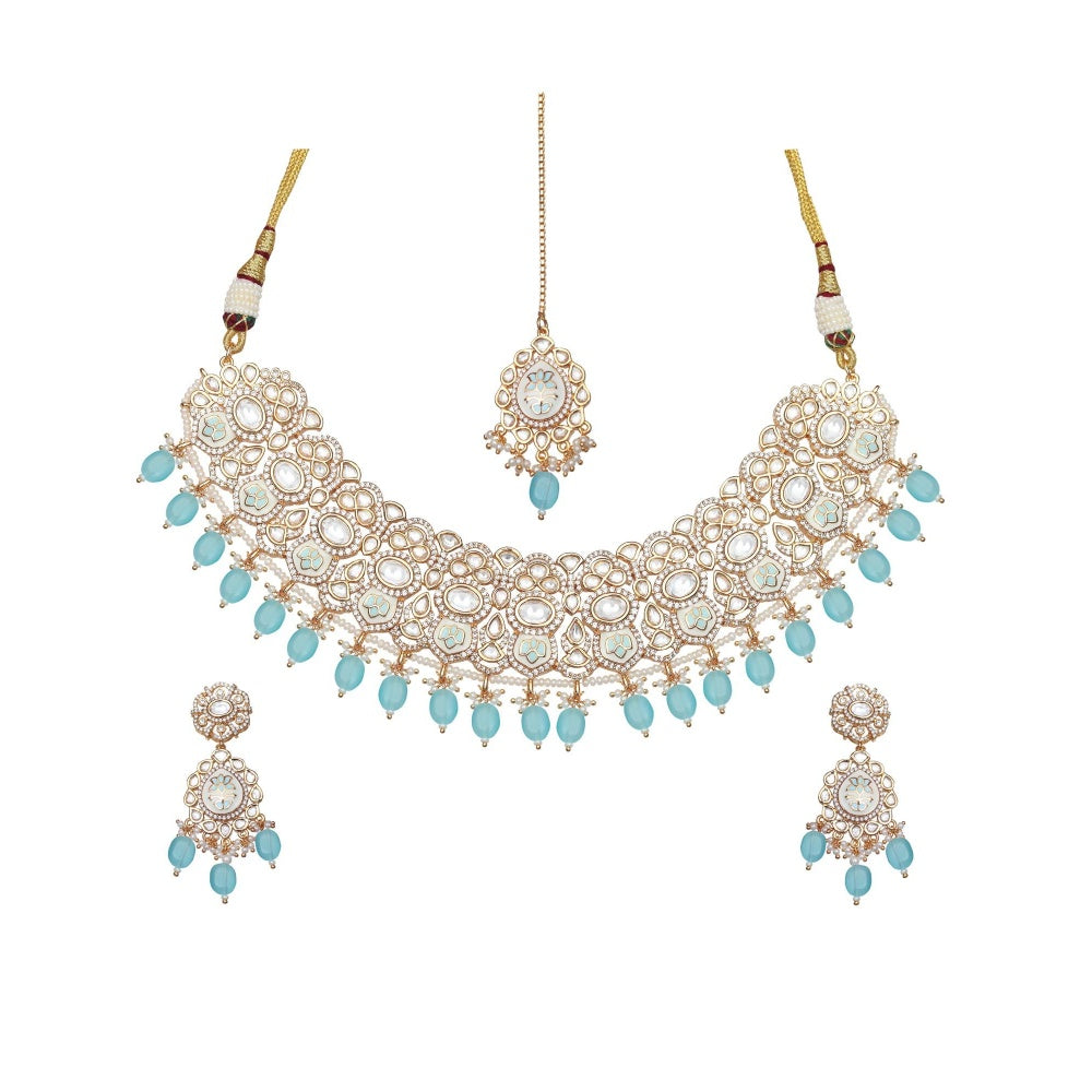 Akulya Jewels Turquoise Minakari Kundan Choker (Set of 3)
