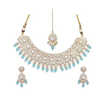 Akulya Jewels Turquoise Minakari Kundan Choker (Set of 3)