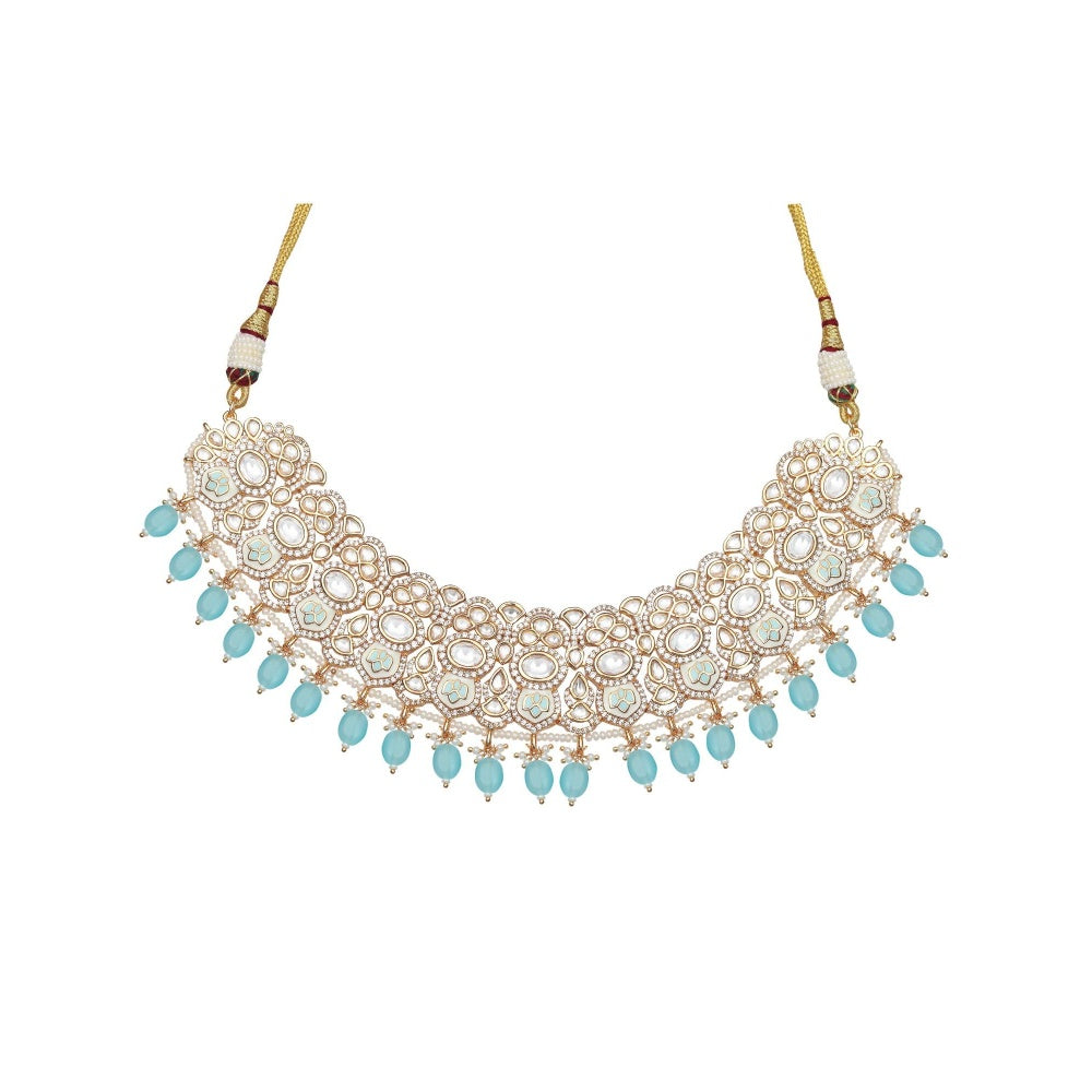 Akulya Jewels Turquoise Minakari Kundan Choker (Set of 3)