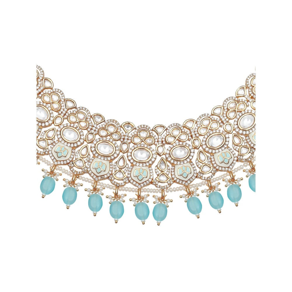 Akulya Jewels Turquoise Minakari Kundan Choker (Set of 3)