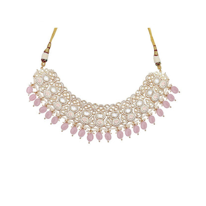 Akulya Jewels Powder Pink Minakari Kundan Choker (Set of 3)