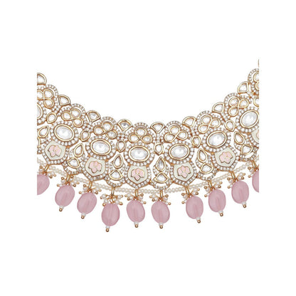Akulya Jewels Powder Pink Minakari Kundan Choker (Set of 3)
