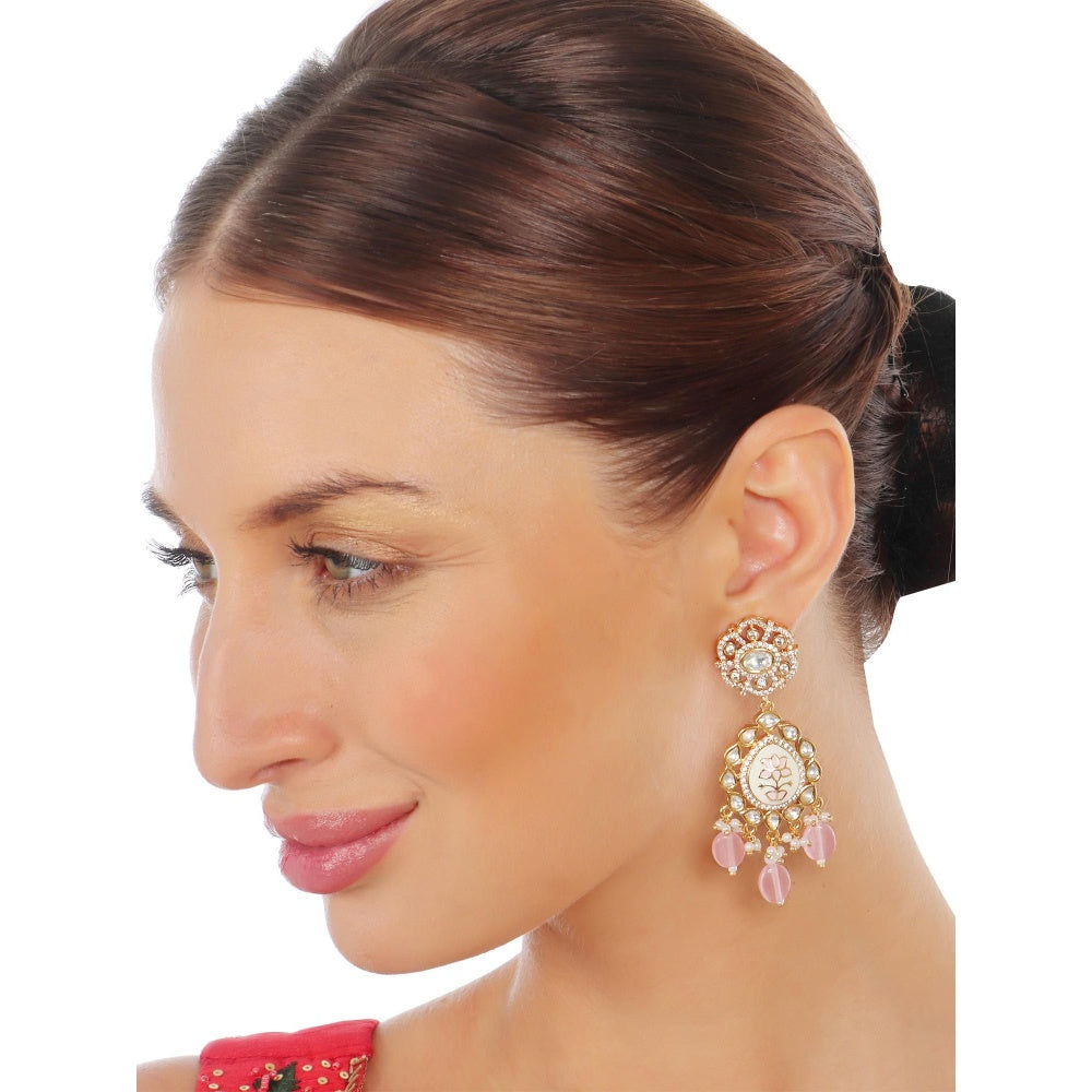 Akulya Jewels Powder Pink Minakari Kundan Choker (Set of 3)