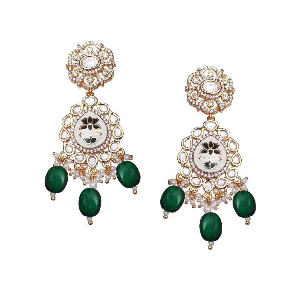 Akulya Jewels Emerald Green Minakari Kundan Choker (Set of 3)