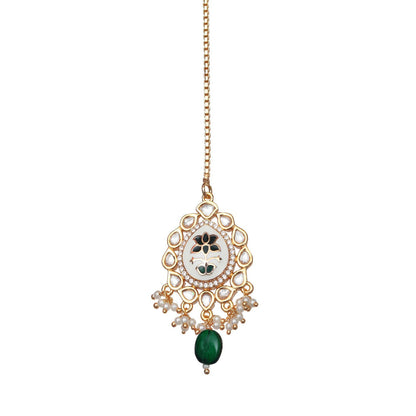 Akulya Jewels Emerald Green Minakari Kundan Choker (Set of 3)