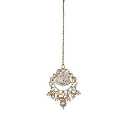 Akulya Jewels White and Pink Minakari Kundan Choker (Set of 3)