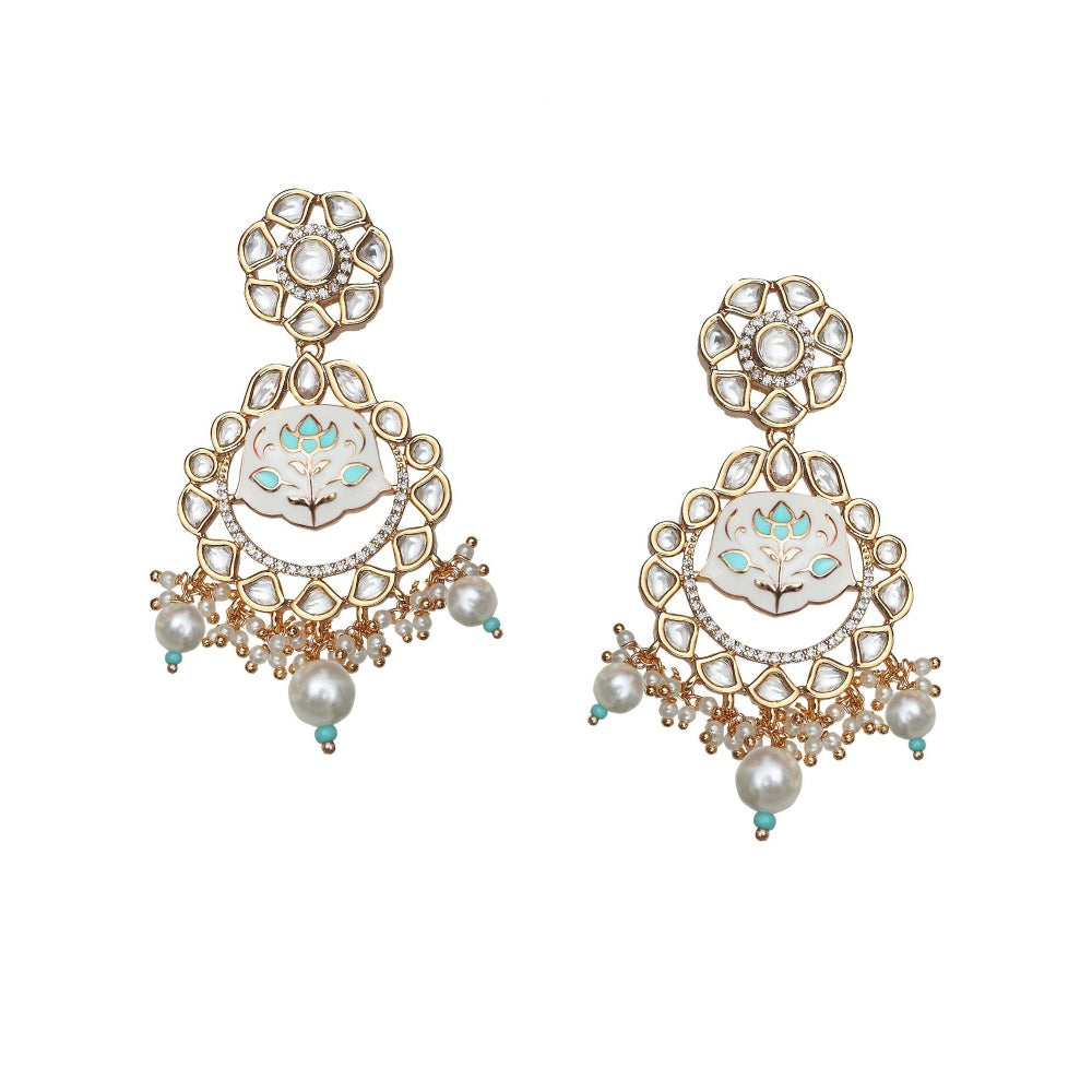 Akulya Jewels Turquoise and White Minakari Kundan Choker (Set of 3)