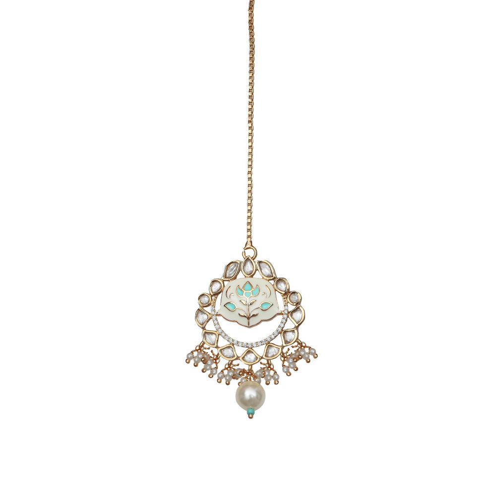 Akulya Jewels Turquoise and White Minakari Kundan Choker (Set of 3)
