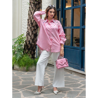 AEOY Pink Oversized Embellished Shirt (1N)
