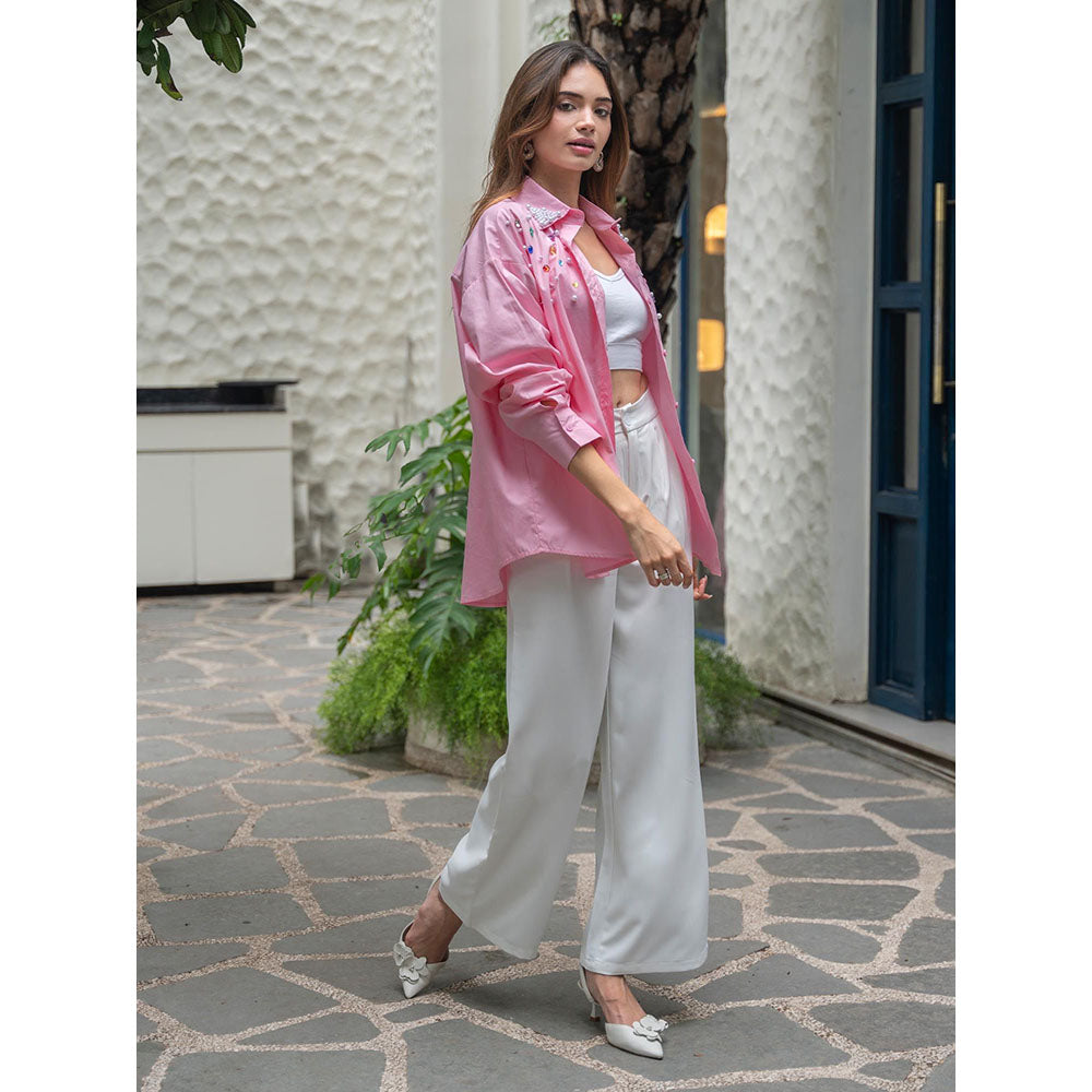 AEOY Pink Oversized Embellished Shirt (1N)