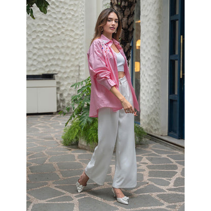 AEOY Pink Oversized Embellished Shirt (1N)