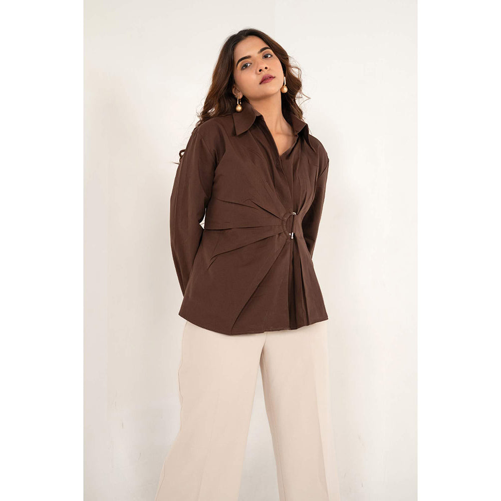 All Eyes On You Aeoy Brown Wrap Style Shirt