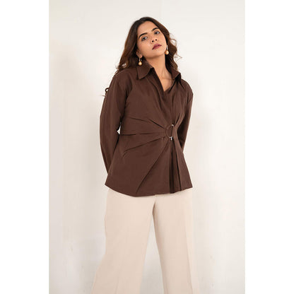 All Eyes On You Aeoy Brown Wrap Style Shirt
