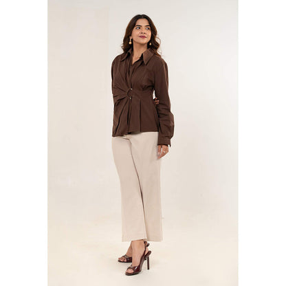 All Eyes On You Aeoy Brown Wrap Style Shirt