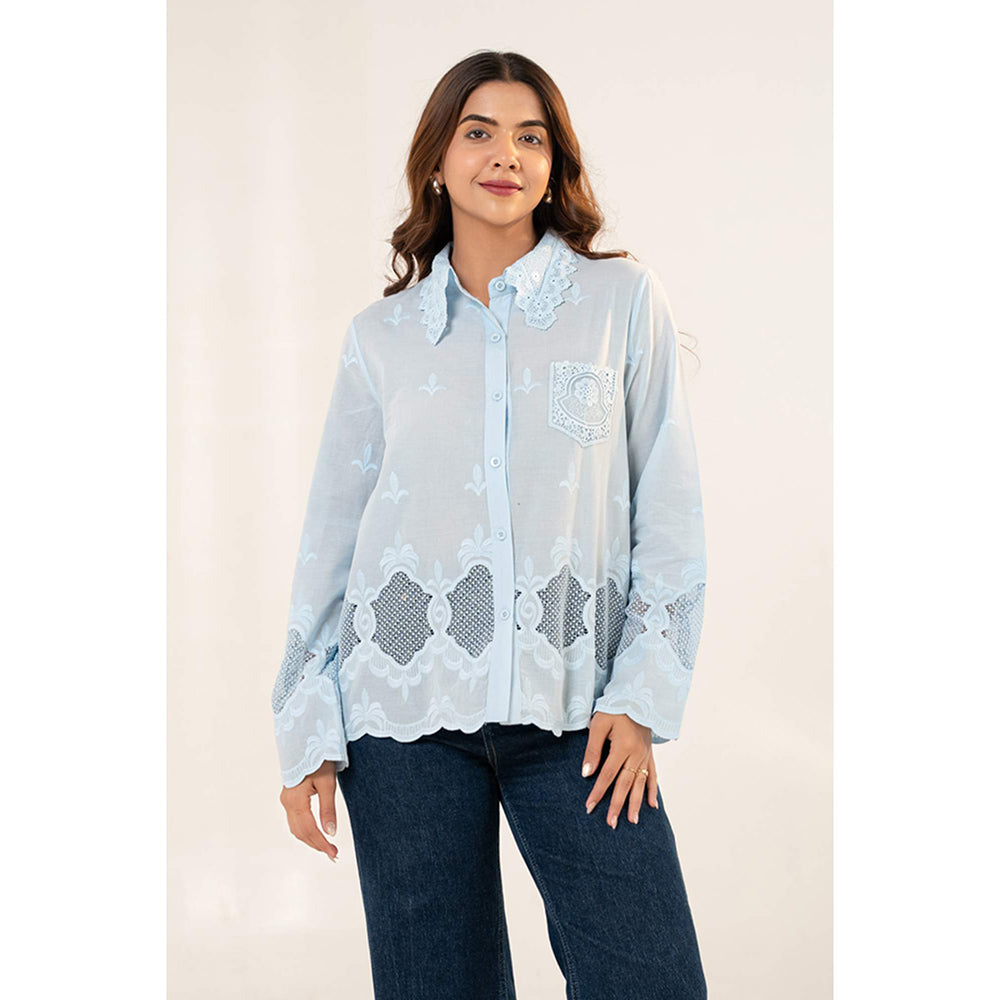 All Eyes On You Aeoy Blue Cotton Lace Shirt
