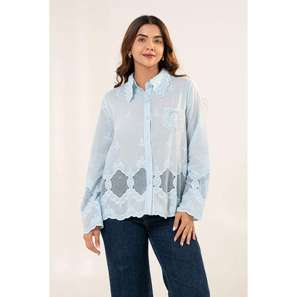 All Eyes On You Aeoy Blue Cotton Lace Shirt