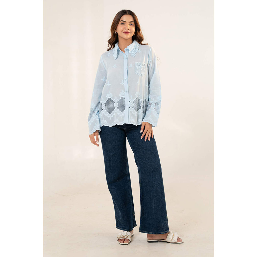All Eyes On You Aeoy Blue Cotton Lace Shirt
