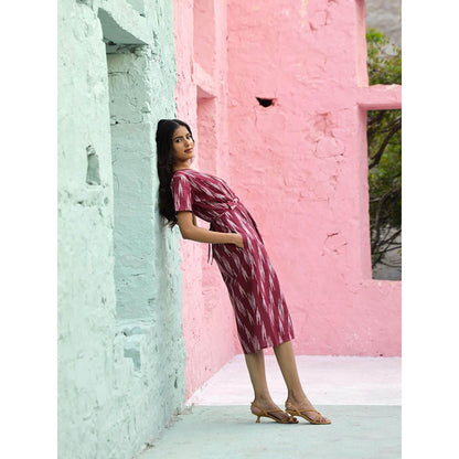 AlterEGO Greta Tie Up Ikat Midi Dress