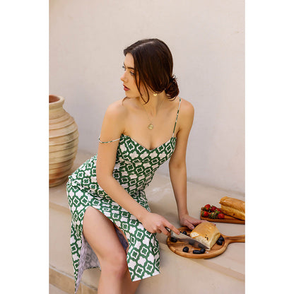 AlterEGO Maria Green Printed Fancy Me Slip Dress