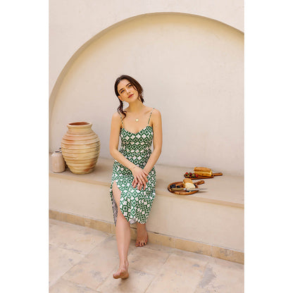 AlterEGO Maria Green Printed Fancy Me Slip Dress