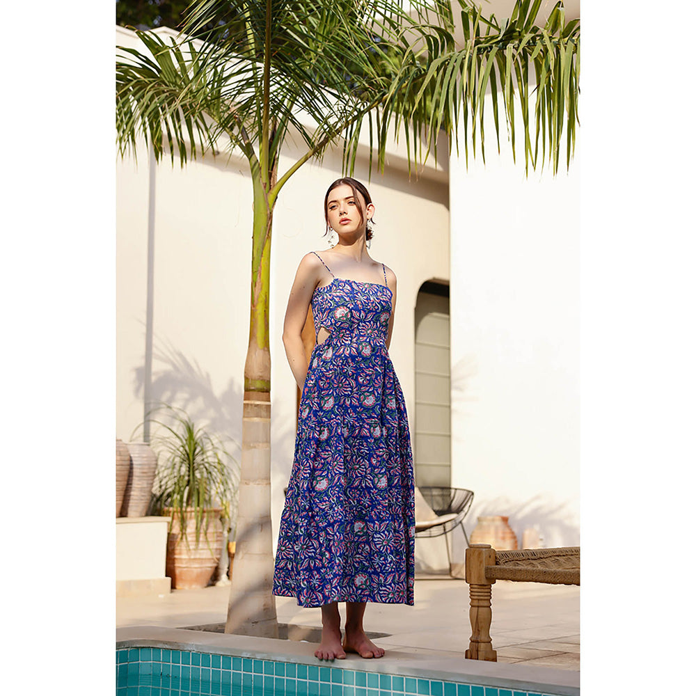 AlterEGO Blue Jeda Cut Out Printed Midi Dress