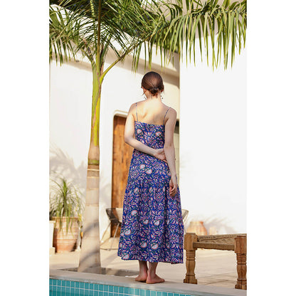 AlterEGO Blue Jeda Cut Out Printed Midi Dress