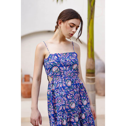 AlterEGO Blue Jeda Cut Out Printed Midi Dress