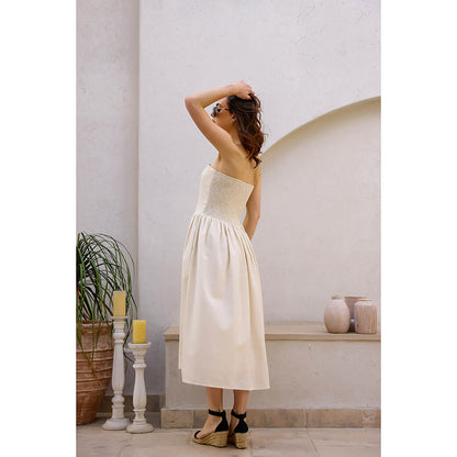 AlterEGO Off White Claire Organic Smocked Midi Dress