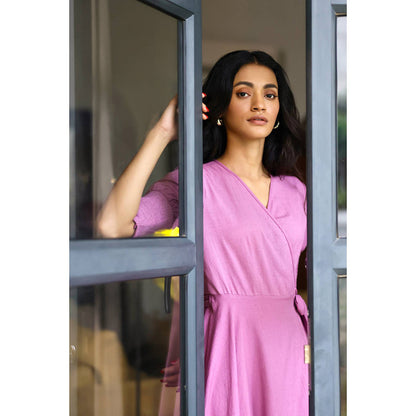 AlterEGO Rose- Asymmetric Hem Full Wrap Midi Dress
