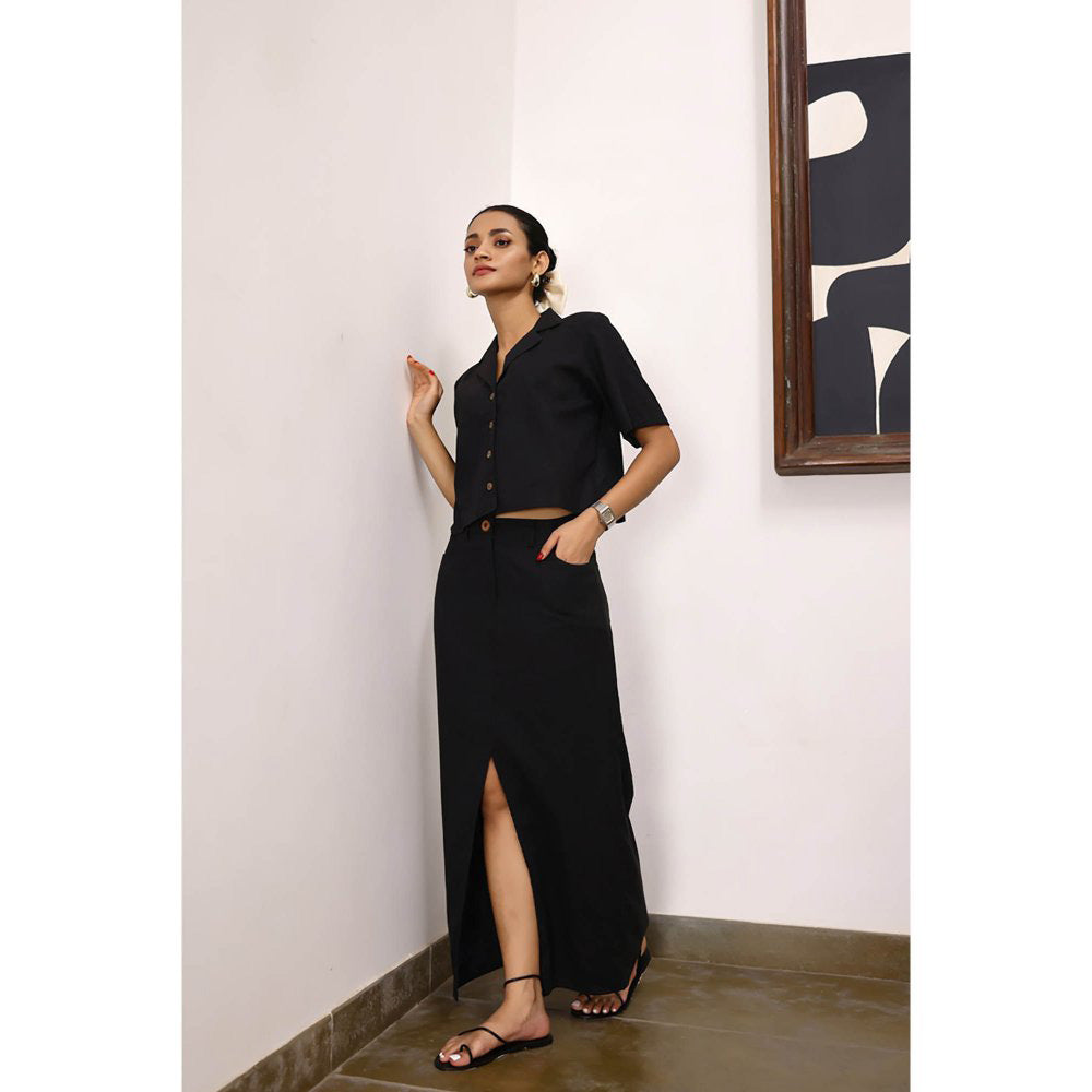 AlterEGO Ursula Black Khadi Solid Shirt and Skirt (Set of 2)