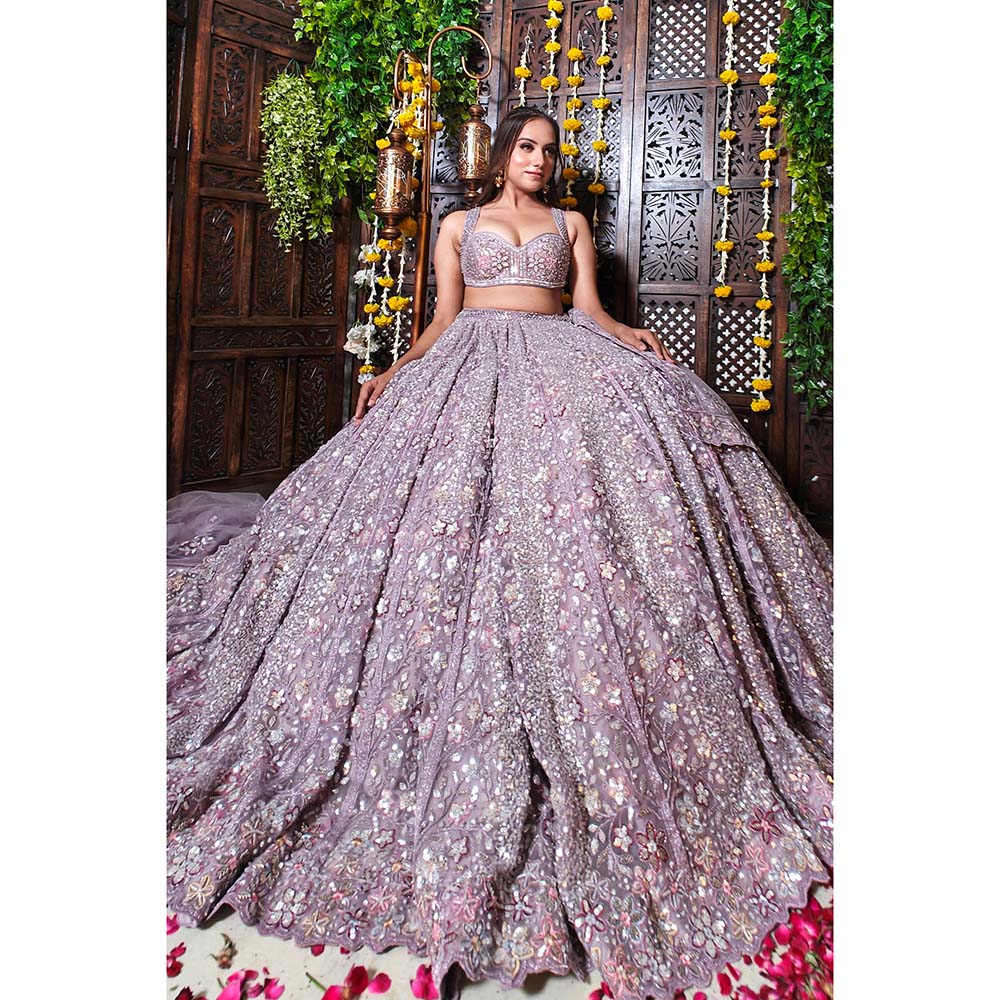 Amaltas Couture Serra Lavender Embroidered Blouse with Lehenga and Dupatta (Set of 3)