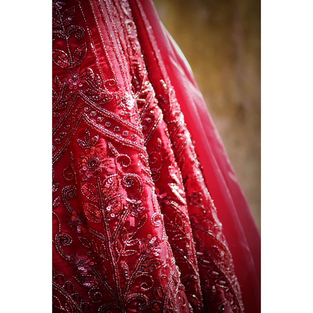 Amaltas Couture Ishana Maroon Embroidered Blouse with Lehenga and Dupatta (Set of 3)