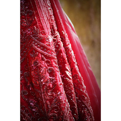 Amaltas Couture Ishana Maroon Embroidered Blouse with Lehenga and Dupatta (Set of 3)