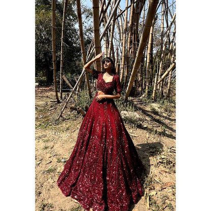 Amaltas Couture Ishana Maroon Embroidered Blouse with Lehenga and Dupatta (Set of 3)