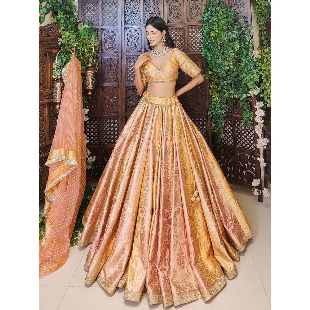 Amaltas Couture Rumeysa Banarasi Silk Blouse with Lehenga and Dupatta (Set of 3)