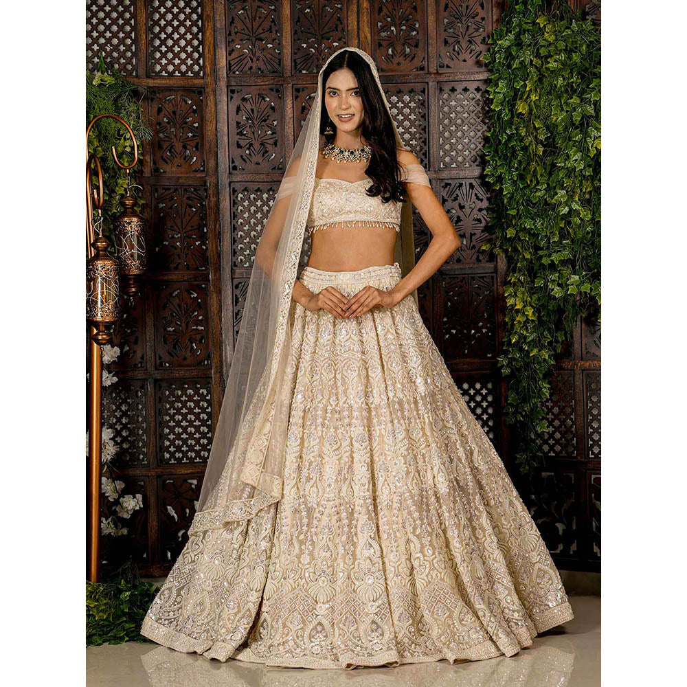 Amaltas Couture Sapphira Off White Modern Blouse with Lehenga and Dupatta (Set of 3)
