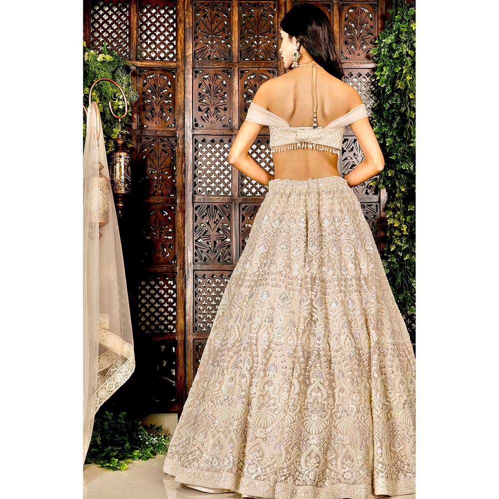 Amaltas Couture Sapphira Off White Modern Blouse with Lehenga and Dupatta (Set of 3)