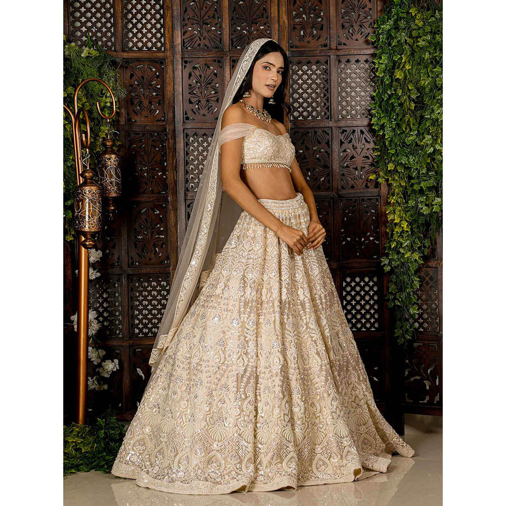 Amaltas Couture Sapphira Off White Modern Blouse with Lehenga and Dupatta (Set of 3)