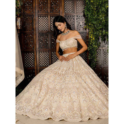 Amaltas Couture Sapphira Off White Modern Blouse with Lehenga and Dupatta (Set of 3)