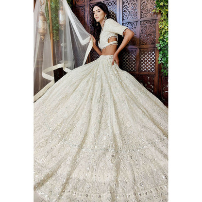 Amaltas Couture Esther Off White Modern Blouse with Lehenga and Dupatta (Set of 3)