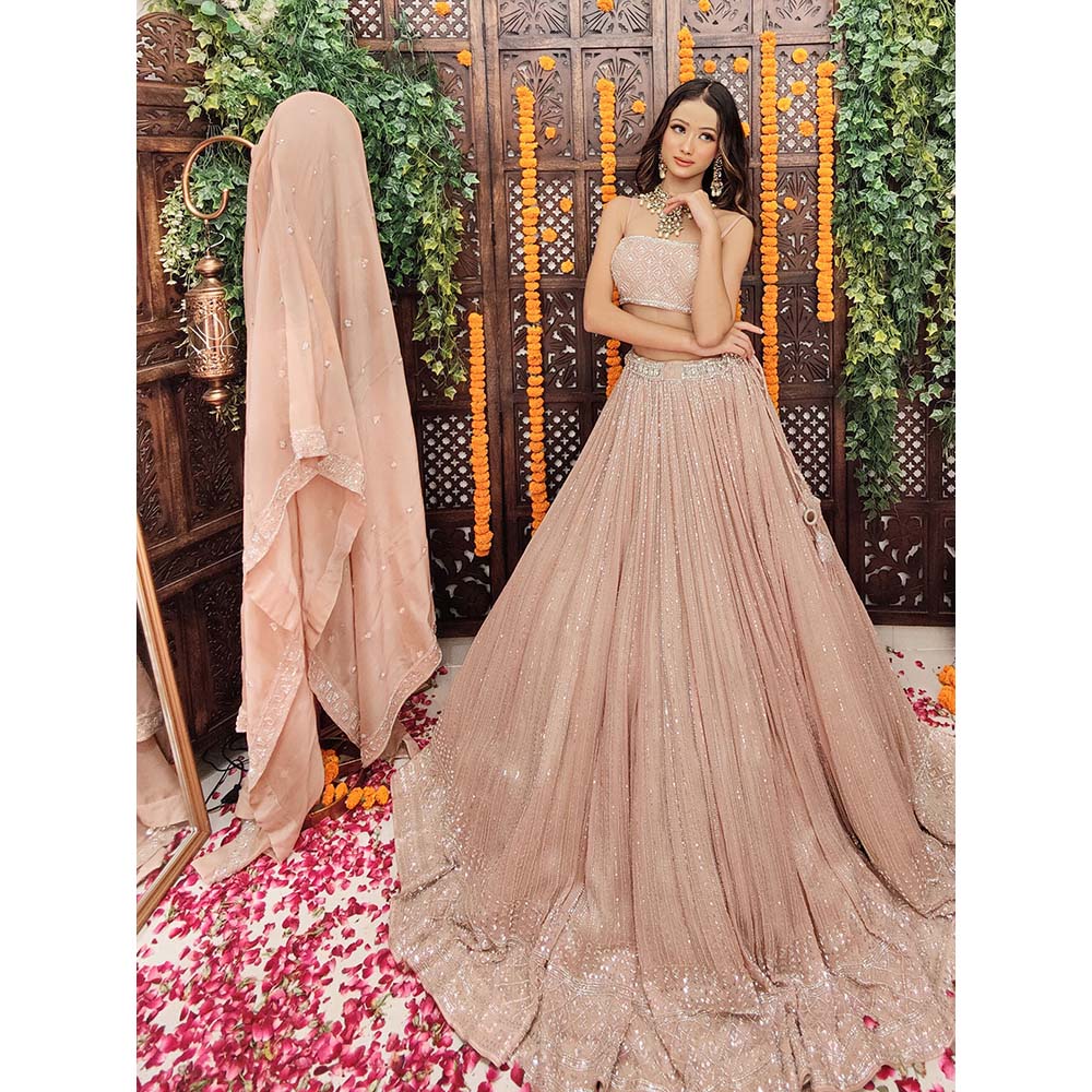 Amaltas Couture Inas Dusty Rose Pink Blouse with Lehenga and Dupatta (Set of 3)