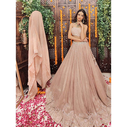 Amaltas Couture Inas Dusty Rose Pink Blouse with Lehenga and Dupatta (Set of 3)