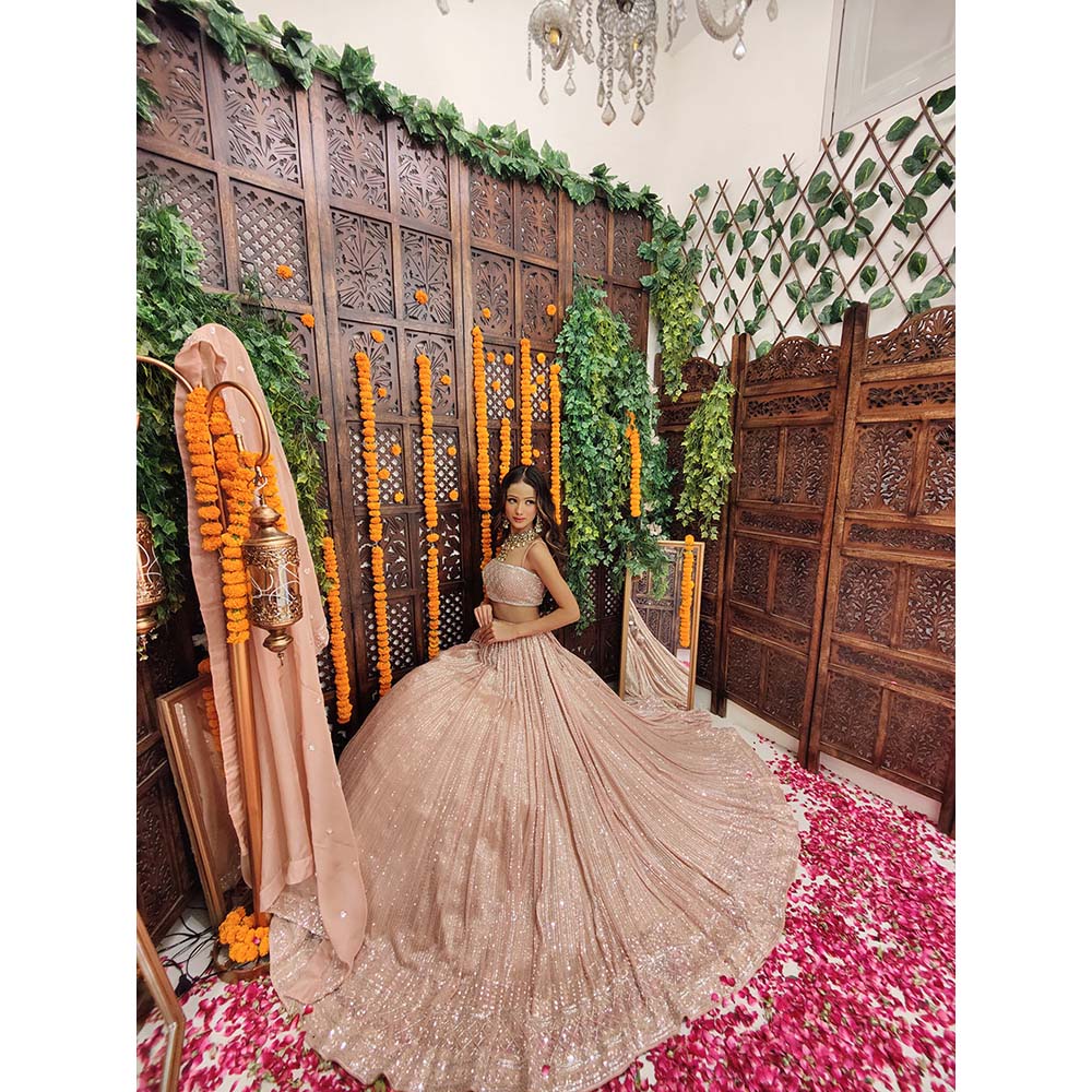 Amaltas Couture Inas Dusty Rose Pink Blouse with Lehenga and Dupatta (Set of 3)
