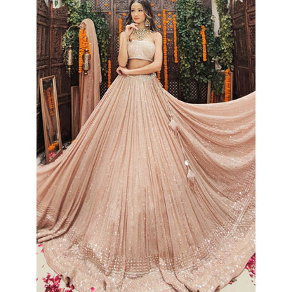 Amaltas Couture Inas Dusty Rose Pink Blouse with Lehenga and Dupatta (Set of 3)