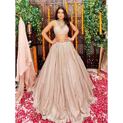 Amaltas Couture Adab Nude Peach Blouse with Lehenga and Dupatta (Set of 3)