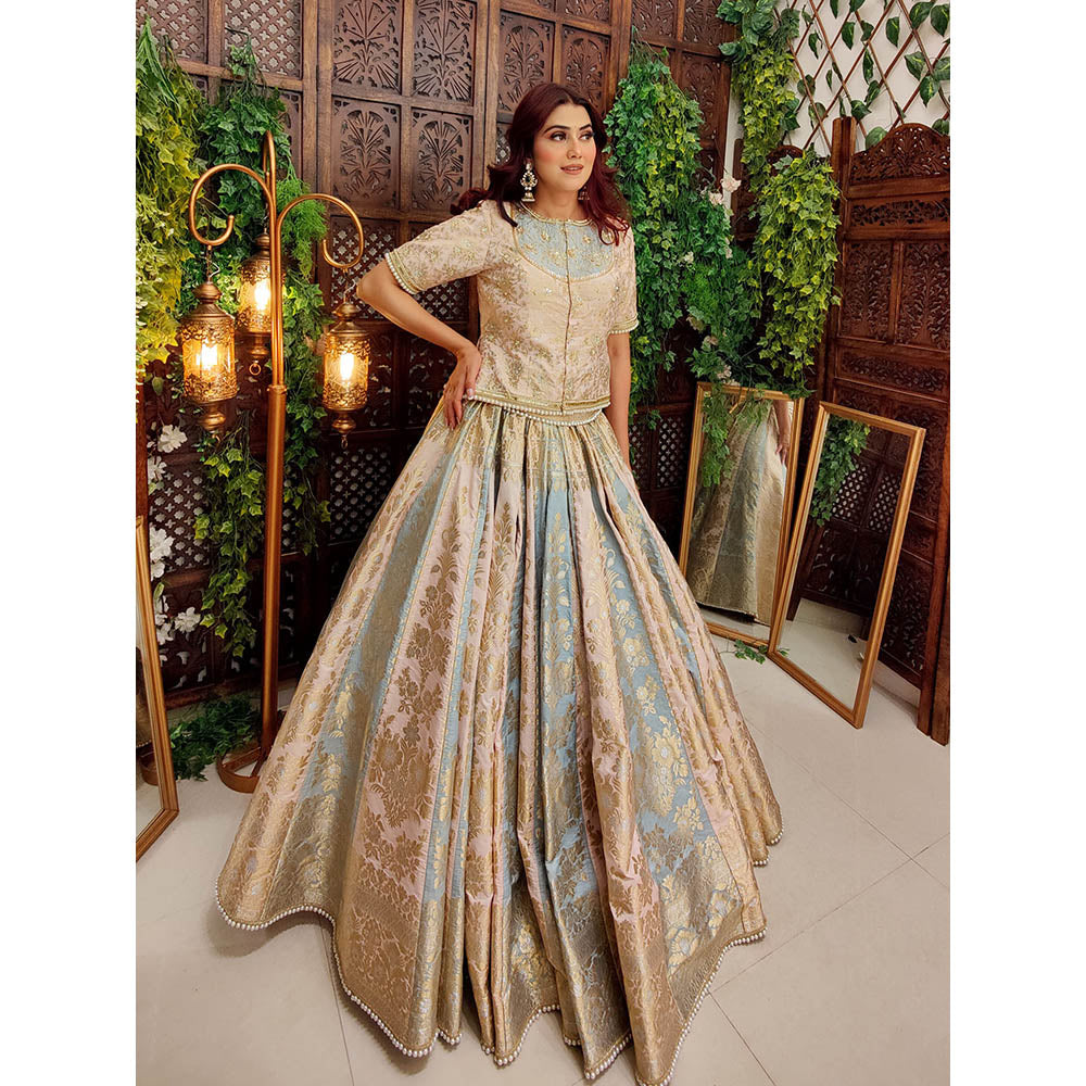 Amaltas Couture Aiza Banarasi Multicolor Embroidered Blouse with Lehenga (Set of 2)